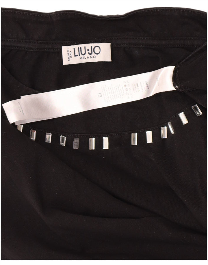Liu Jo Dame T-Shirt Top UK 10 Lille Sort Bomuld