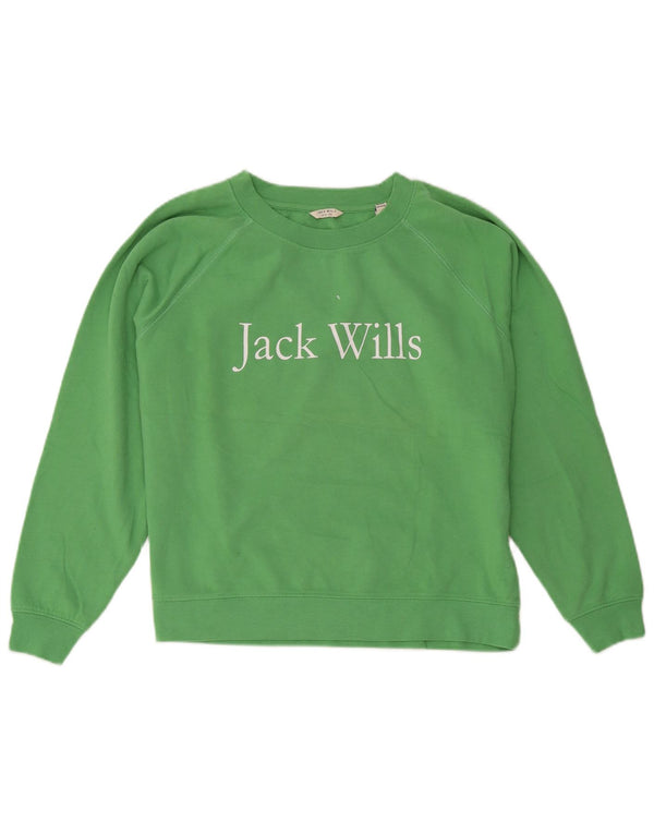 Jack Wills Dame Grafisk Sweatshirt Jumper UK 12 Medium Grøn Bomuld