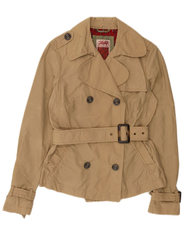 Playlife Kvinder Kort Trench Coat UK 10 Lille Beige Bomuld