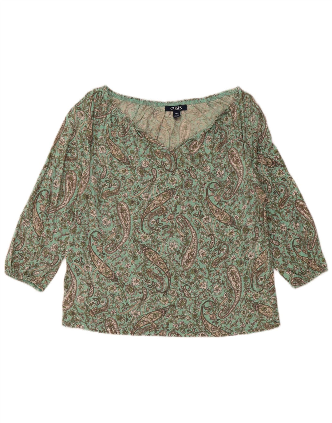 CHAPS Dame Crop 3/4-ærmet blusetop UK 14 Medium Green Paisley Cotton