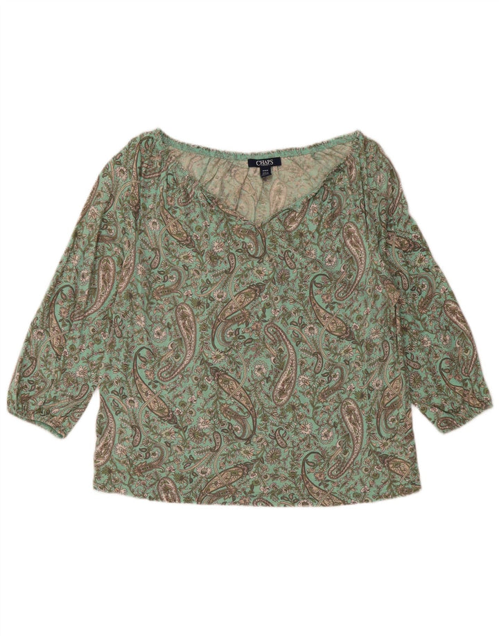 CHAPS Dame Crop 3/4-ærmet blusetop UK 14 Medium Green Paisley Cotton