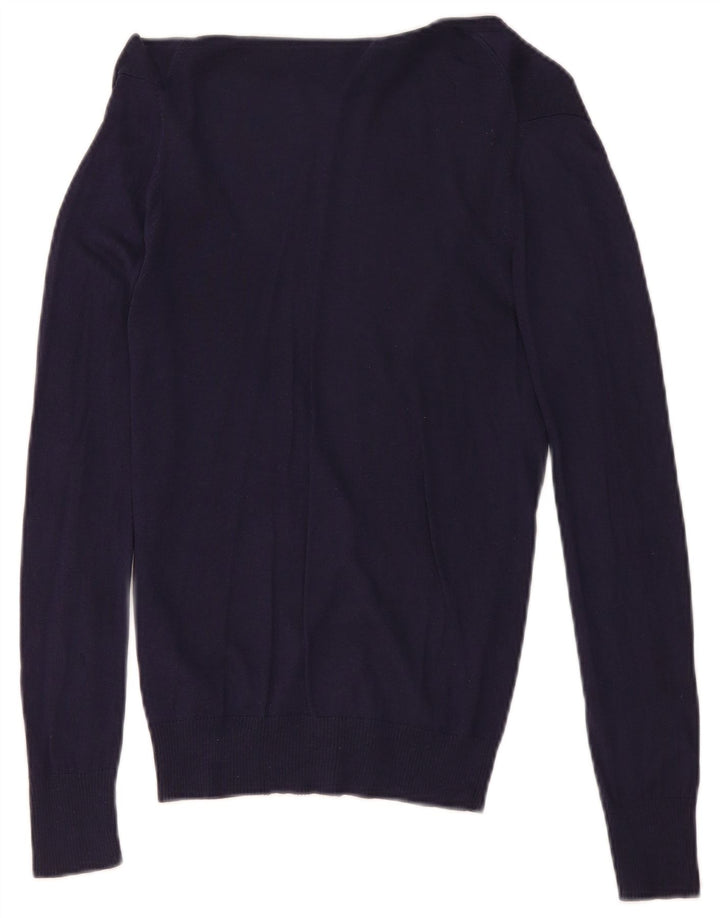 Massimo Dutti Dame Cardigan Sweater UK 12 Medium Navy Blue Silke