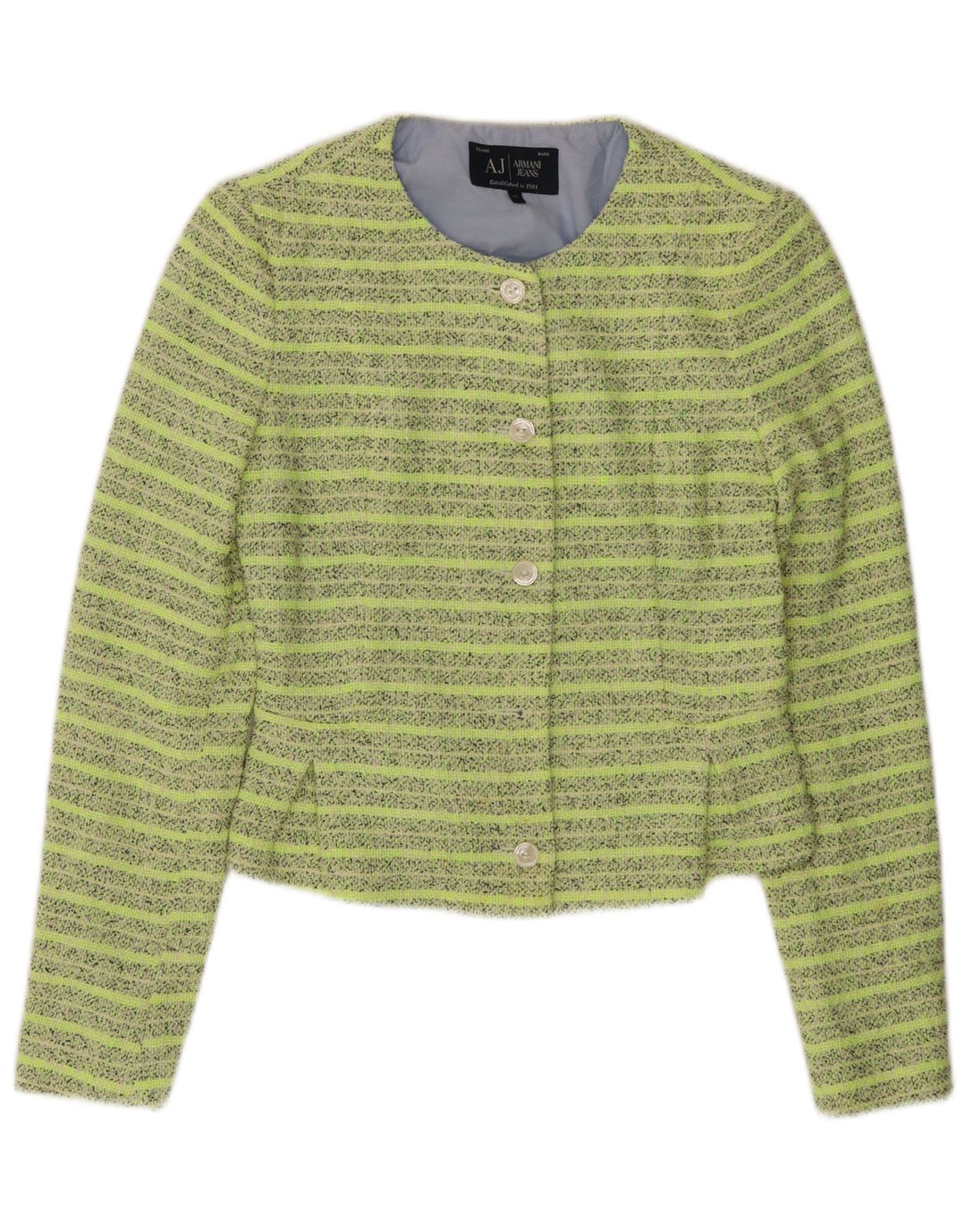 ARMANI JEANS Dame Crop 5-knaps blazerjakke IT 42 mellemgrøn stribet