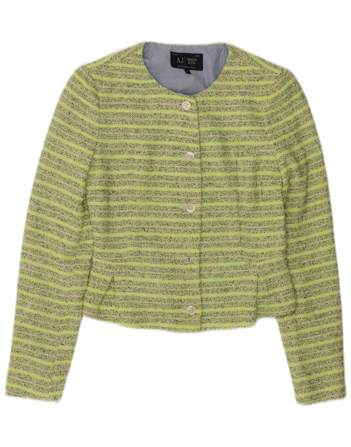 ARMANI JEANS Dame Crop 5-knaps blazerjakke IT 42 mellemgrøn stribet