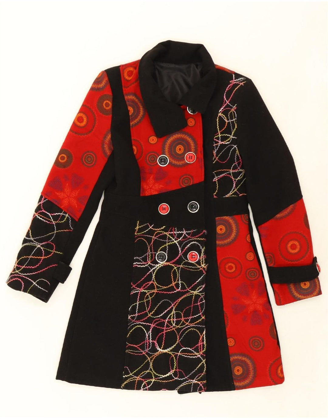 VINTAGE Womens Graphic Double Breasted Coat UK 10 Small Red Vintage Vintage and Second-Hand Vintage from Messina Hembry 