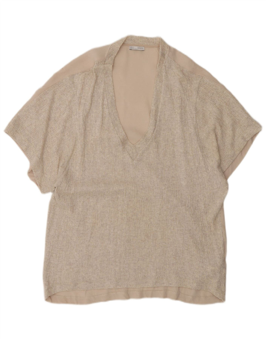 Zara Dame Oversized Tunika Top UK 10 Small Beige Polyester