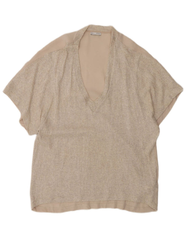 Zara Dame Oversized Tunika Top UK 10 Small Beige Polyester