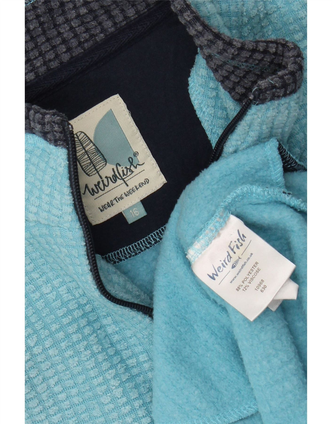 Weird Fish Womens Zip Neck Fleece Jumper UK 16 Large Blue Polyester