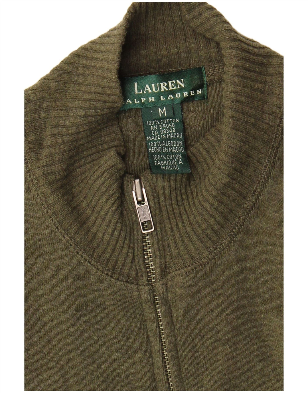 Ralph Lauren Dame Cardigan Sweater UK 14 Medium Khaki Bomuld