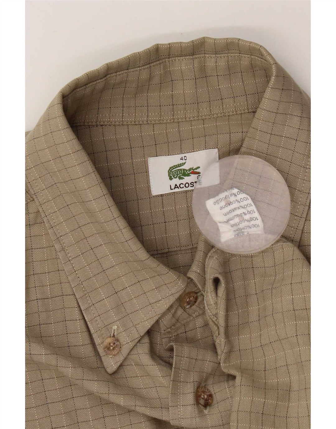Lacoste herreskjorte str. 40 Medium Beige ternet bomuld