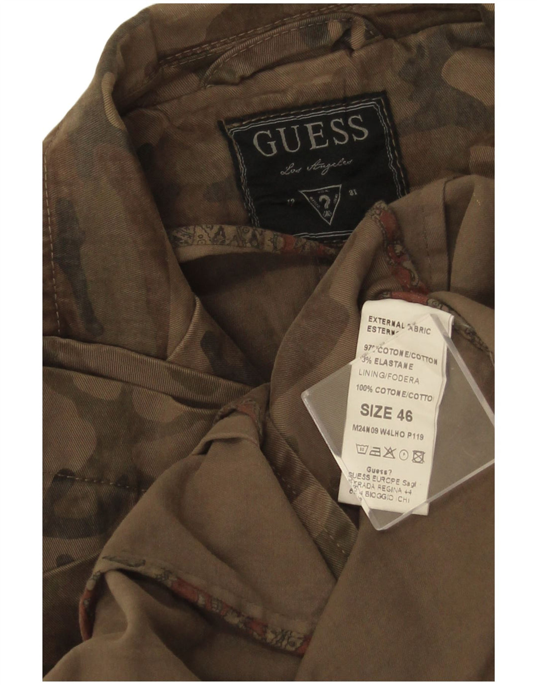 Guess Herre 3-knaps blazerjakke IT 46 Lille Brun Camouflage Bomuld