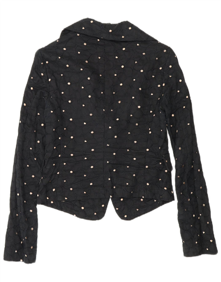 Benetton Dame Crop 2 Button Blazer Jacket IT 42 Medium Sort Plettet