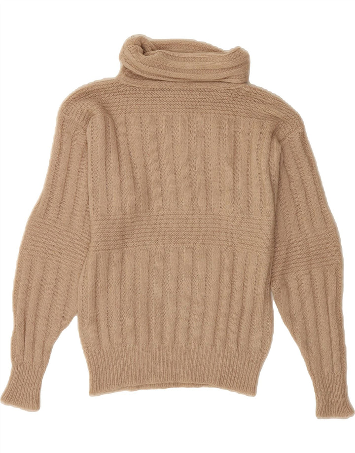VINTAGE Womens Roll Neck Jumper Sweater UK 12 Medium Beige Vintage Vintage and Second-Hand Vintage from Messina Hembry 
