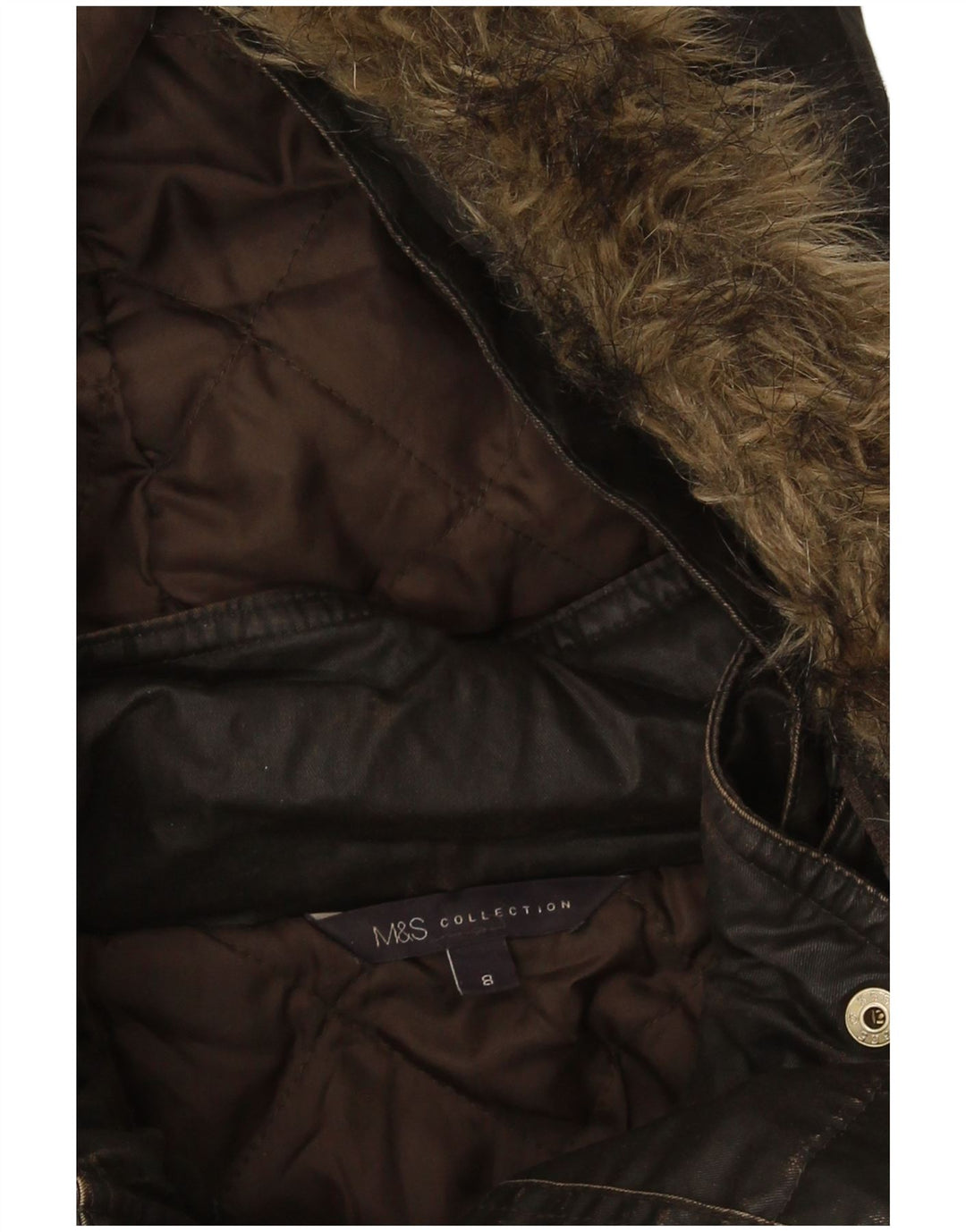 Marks & Spencer Dame Hætte Vokset Bomuldsjakke UK 8 Small Khaki