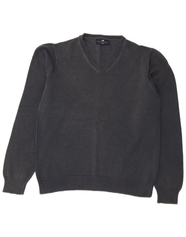 Marks & Spencer Dame V-hals sweater UK 14 Medium Marineblå Bomuld