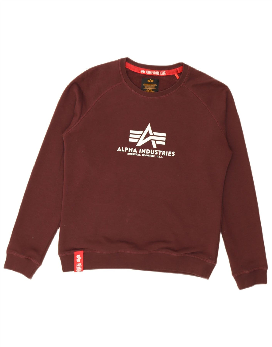 Alpha Industries Dame Grafisk Sweatshirt Jumper UK 10 Small Burgundy