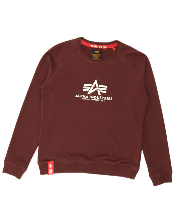 Alpha Industries Dame Grafisk Sweatshirt Jumper UK 10 Small Burgundy