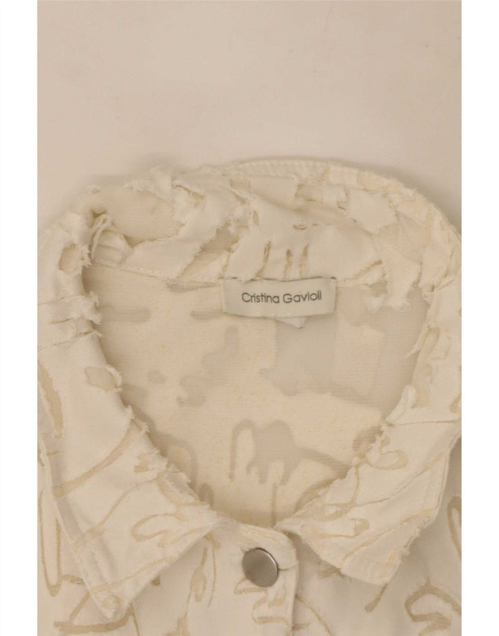 Cristina Gavioli kvinders abstrakt mønster bomberjakke UK 14 Medium White