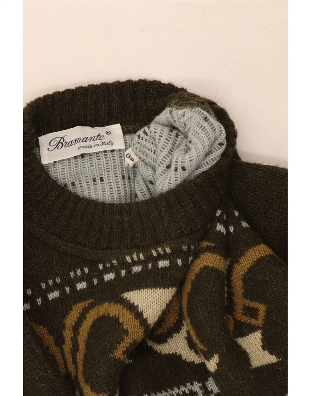 Bramante Herre Crew Neck Jumper Sweater IT 50 Medium Khaki Geometrisk Uld