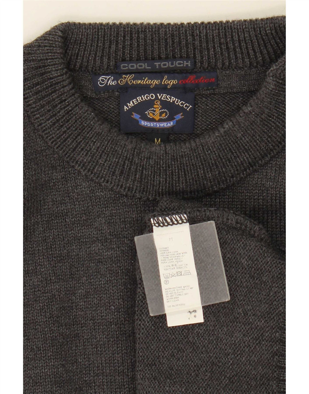 Amerigo Vespucci Herre Button Neck Jumper Sweater Medium Grey Uld