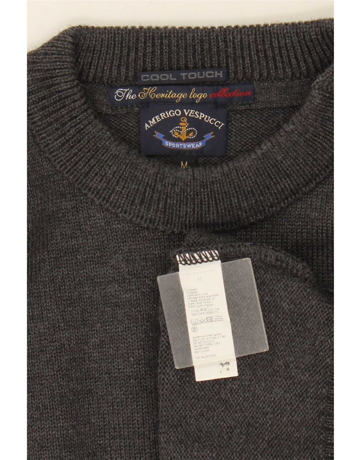 Amerigo Vespucci Herre Button Neck Jumper Sweater Medium Grey Uld
