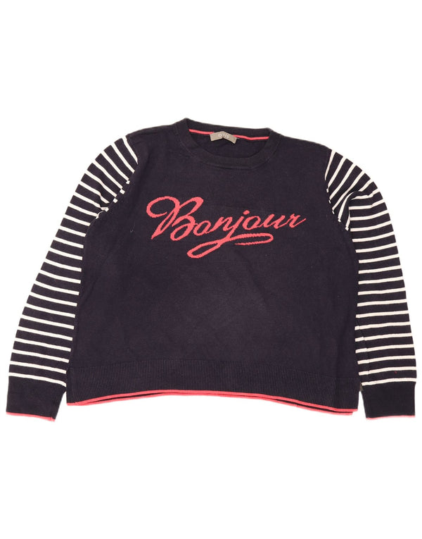 Oasis Dame Grafisk Crew Neck Jumper Sweater UK 16 Stor Marineblå Stribet