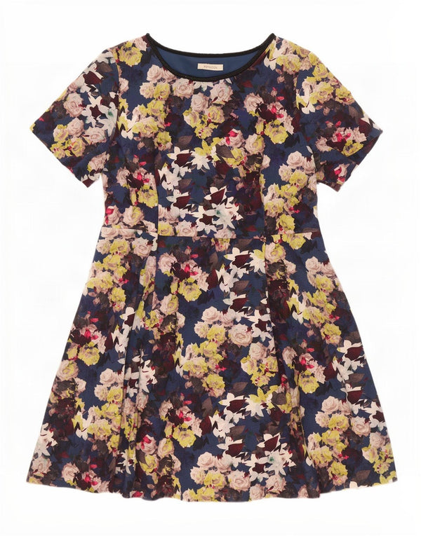 Monsoon Dame A-Line Kjole UK 18 XL Blå Blomster Bomuld