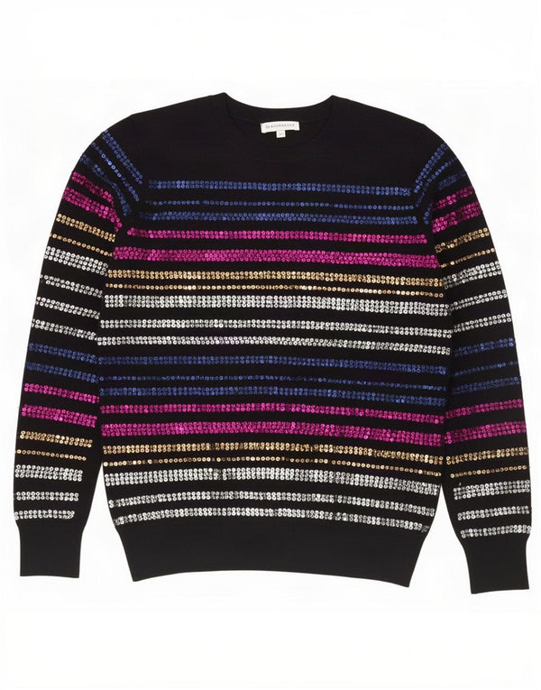 Warehouse Dame Crew Neck Jumper Sweater UK 10 Small Sort Stribet Viscose