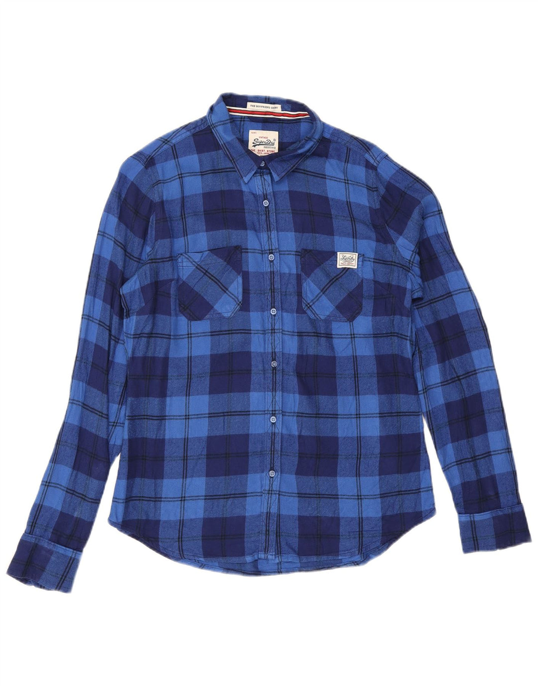 Superdry Flanelskjorte til kvinder UK 14 Medium Blue Check Viscose