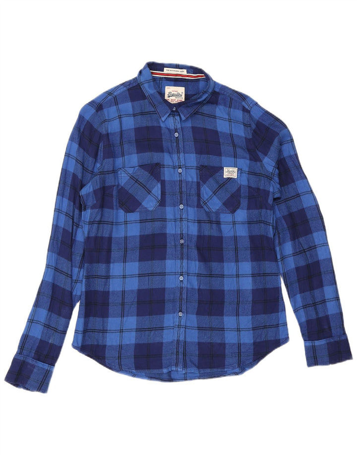 Superdry Flanelskjorte til kvinder UK 14 Medium Blue Check Viscose