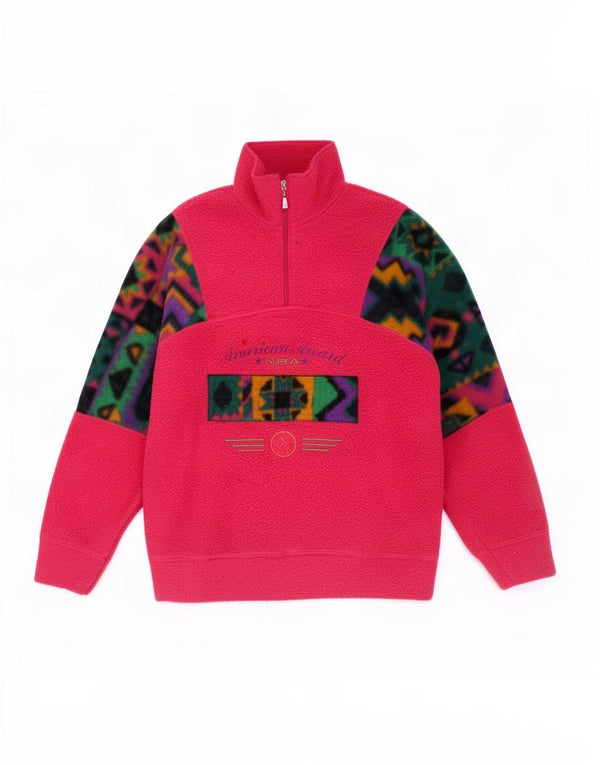 Vintage Girls Zip Neck Fleece Jumper 11-12 Years Pink Geometric