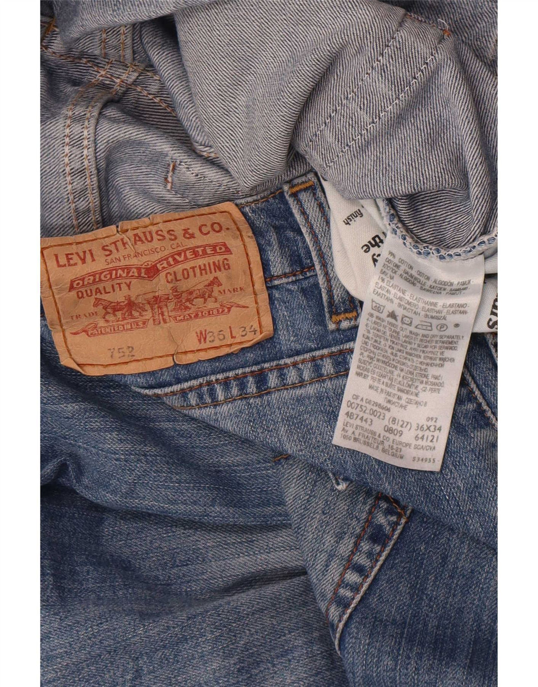 Levi's Herre 752 Straight Jeans W36 L31 Blå Bomuld