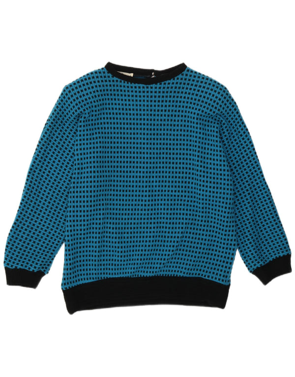 Vintage dame sweater med rund hals EU 46 XL blå geometrisk retro