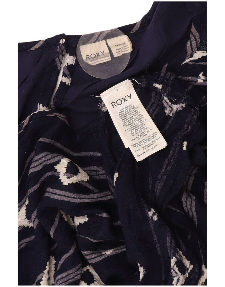 Roxy damebluse med 3/4 ærmer UK 12 Mellem marineblå geometrisk viskose