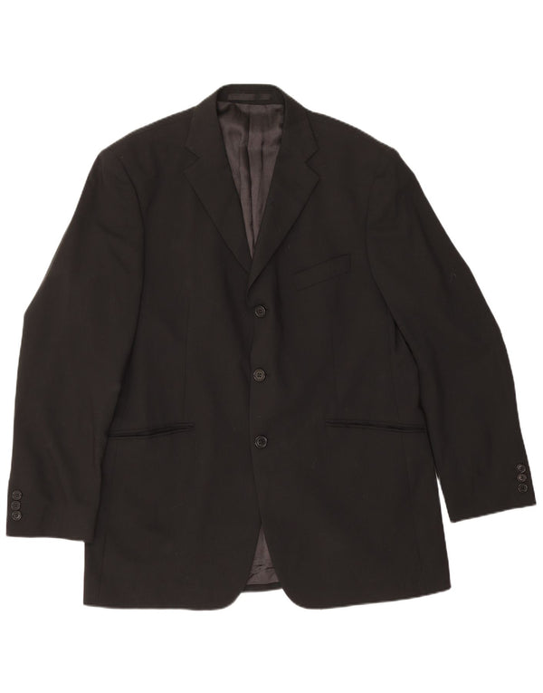 Marks & Spencer Herre 3 Button Blazer Jacket UK 42 Large Black New Wool