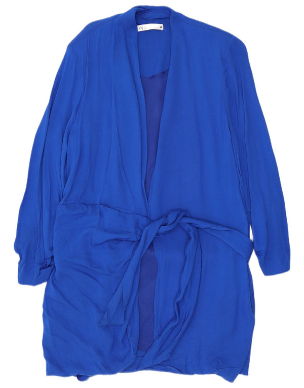 Zara Dame Longline Cardigan Top UK 20 2XL Blå Viscose