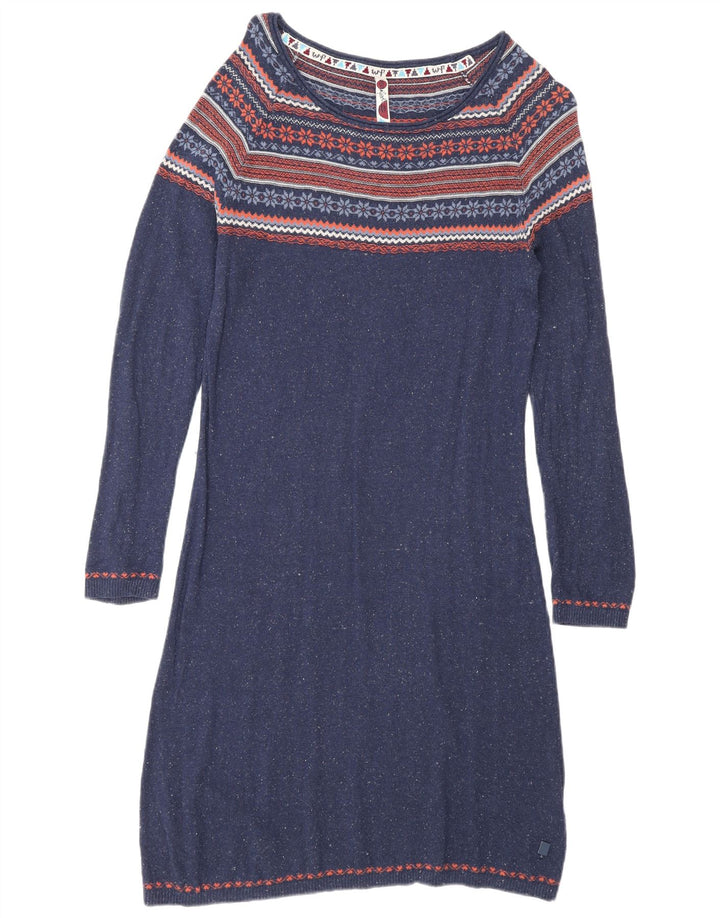 Weird Fish Dame Jumper Dress UK 12 Medium Blue Fair Isle Viscose