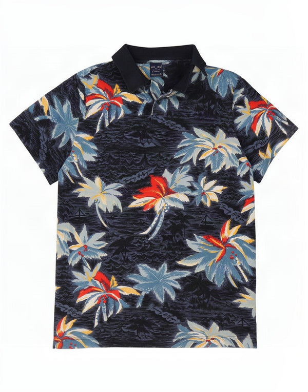 Tommy Hilfiger Herre Hawaii Slim Fit Polo Shirt Medium Navy Blue Floral