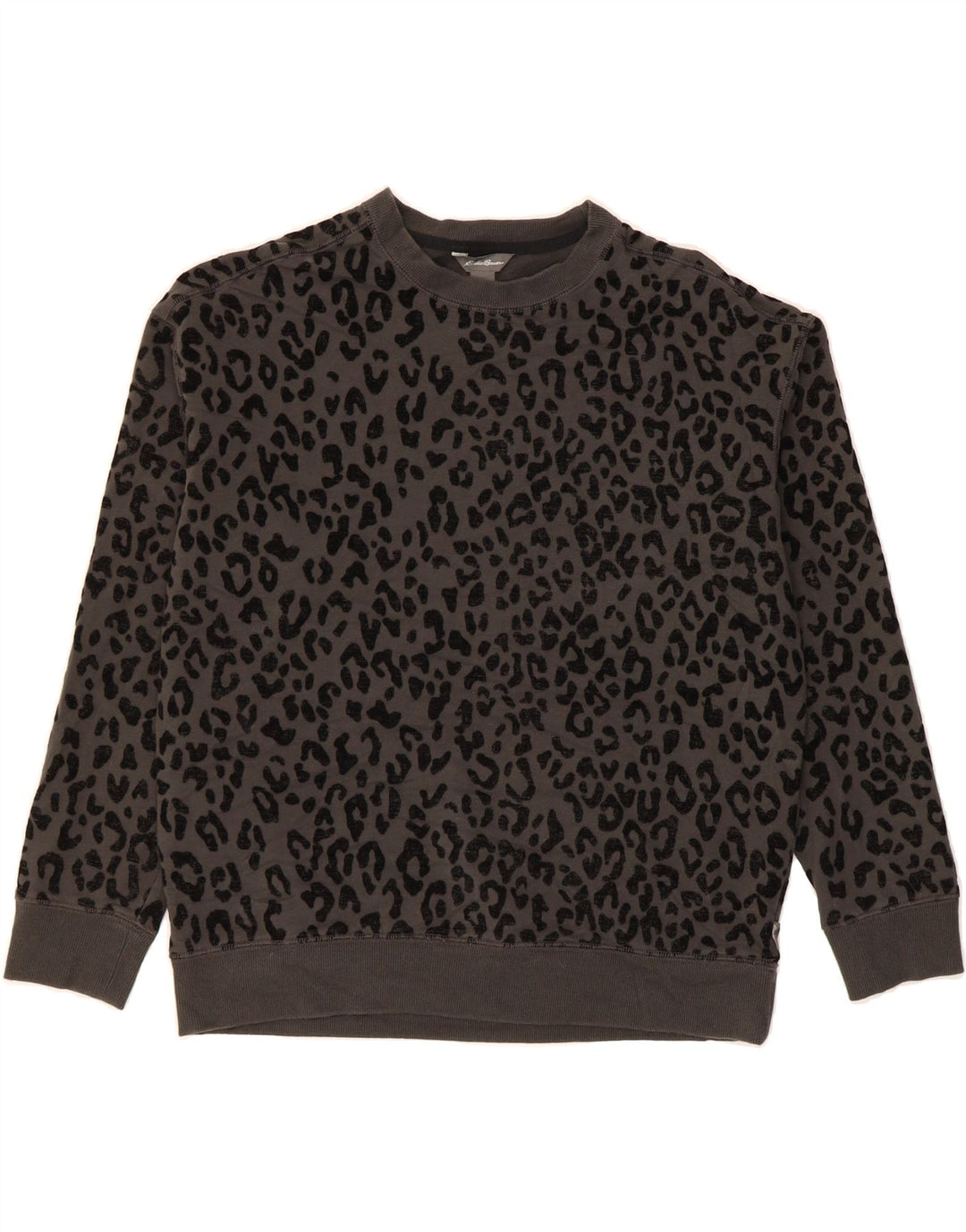 EDDIE BAUER Womens Sweatshirt Jumper UK 14 Medium Grey Animal Print Cotton Vintage Eddie Bauer and Second-Hand Eddie Bauer from Messina Hembry 