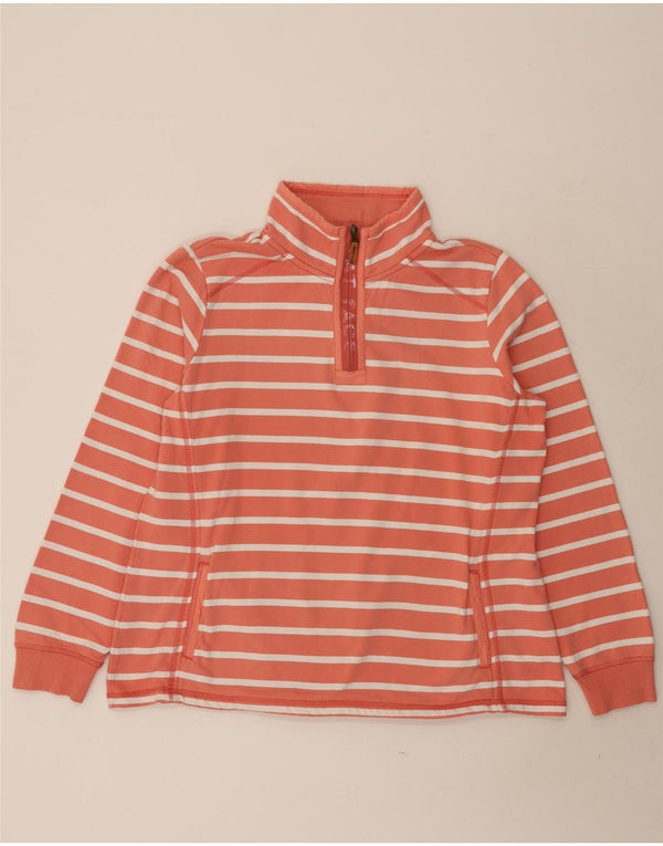 Fat Face Dame Zip Neck Sweatshirt Jumper UK 18 XL Pink Stribet Bomuld