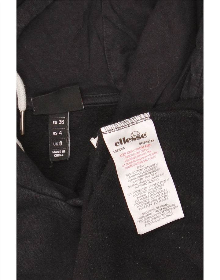 ELLESSE Oversized grafisk hættetrøjetrøje til kvinder UK 8 Lille sort bomuld