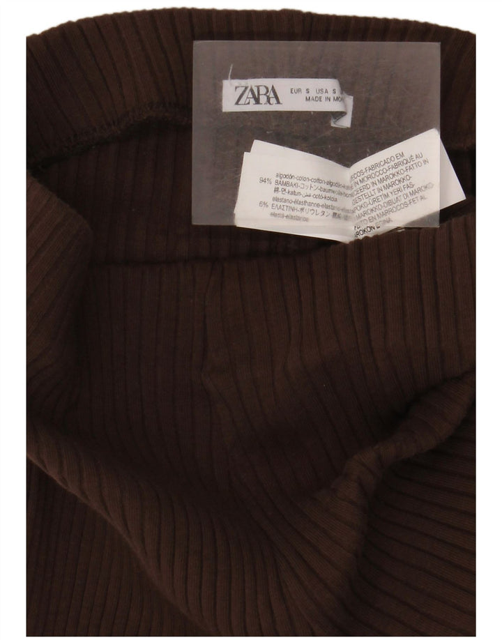 Zara Womens Leggings UK 8 Small Brown Bomuld