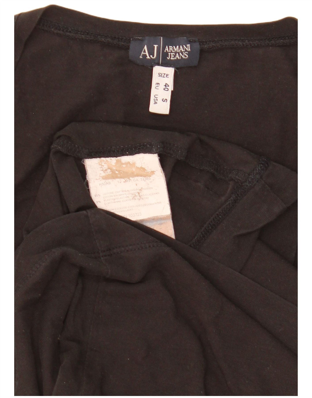 Armani Dame T-Shirt Top UK 10 Lille Sort Bomuld