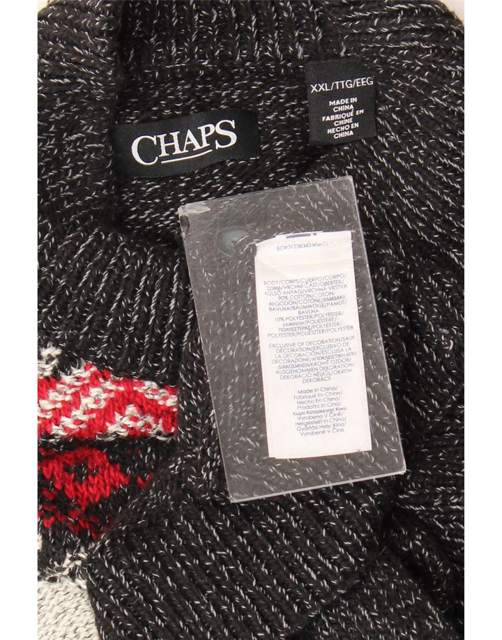CHAPS Herre Button Neck Jumper Sweater 2XL Grå Fair Isle Bomuld