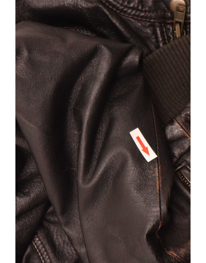 Vintage Herre Læder Bomber Jacket IT 52 XL Brun Retro