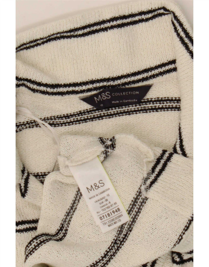 Marks & Spencer Dame Polo Shirt UK 10 Lille hvid stribet polyester