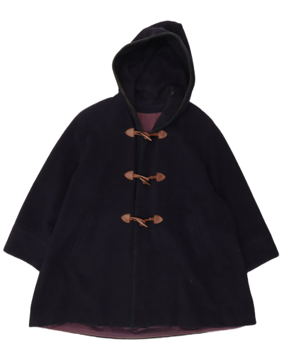 Vintage Dame Hætte Oversized Duffel Coat IT 42 Medium Marineblå Uld