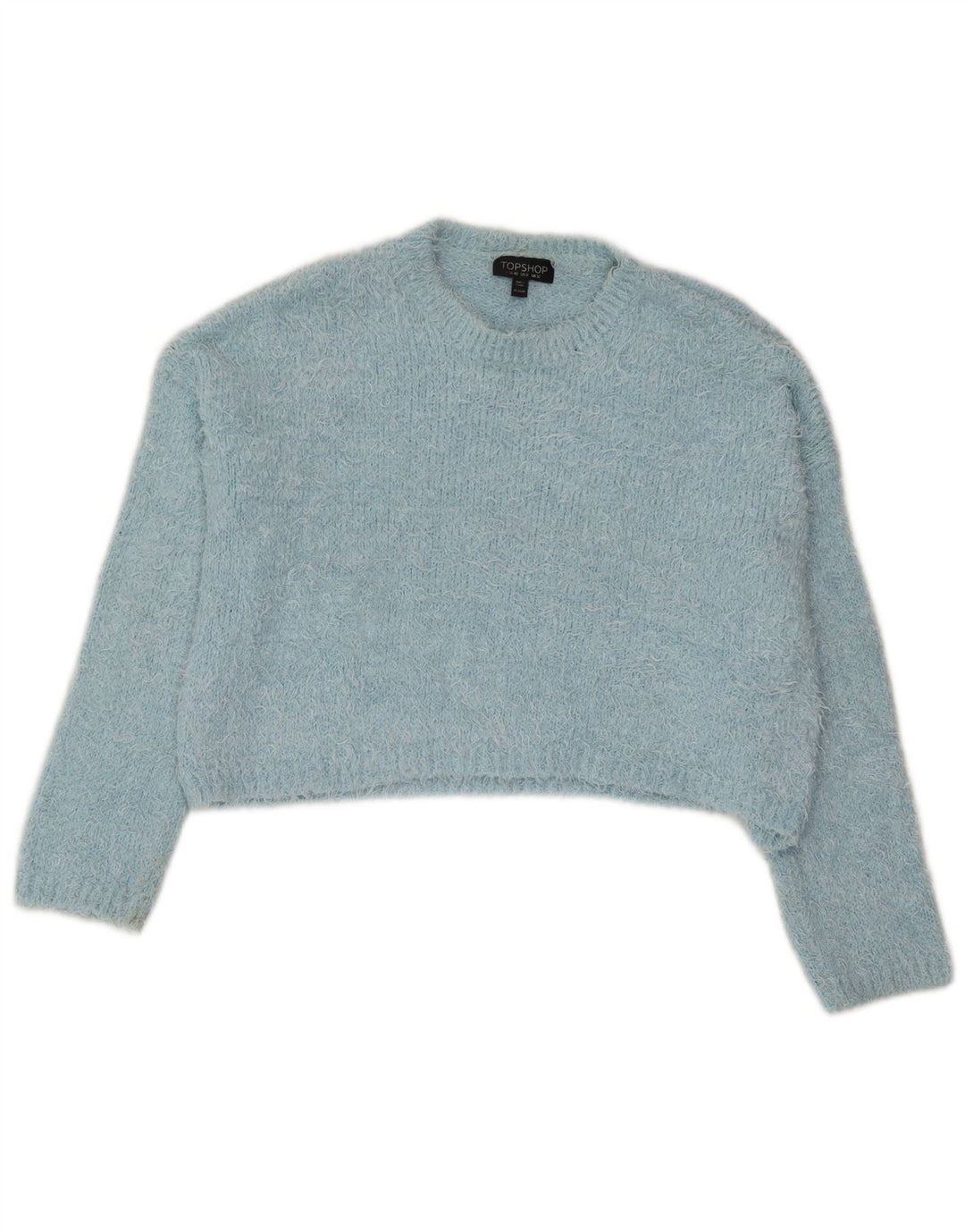 Topshop Dame Crop Crew Neck Jumper Sweater UK 12 Medium Blue Polyester