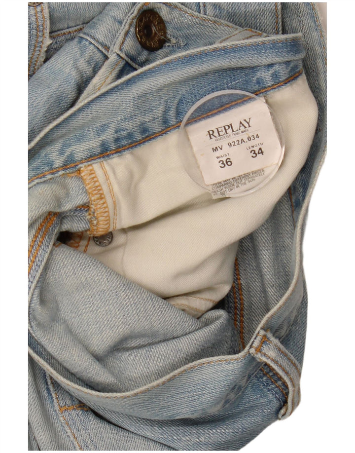 REPLAY Herre Straight Jeans W36 L34 Blå Bomuld