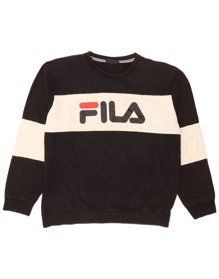 Fila Herre Grafisk Sweatshirt Jumper 2XL Sort Colourblock Bomuld